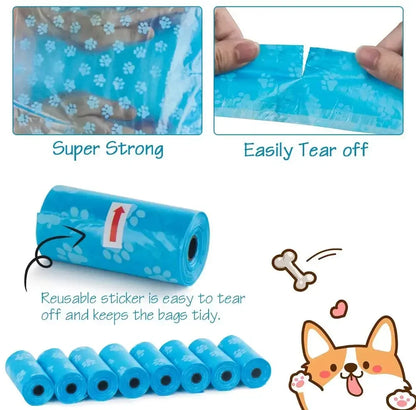Disposable Dog Poop Bags with Bone Dispenser & Leash Clip