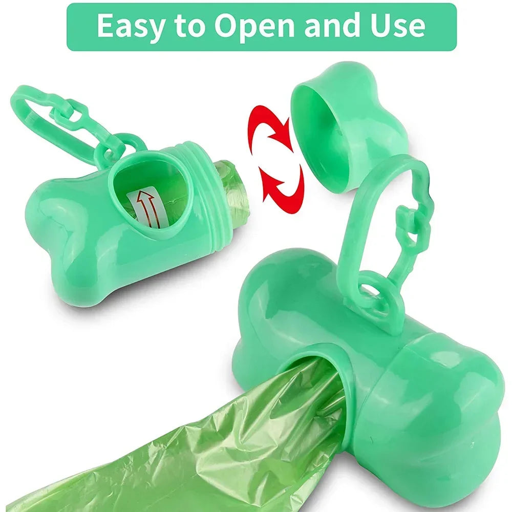 Disposable Dog Poop Bags with Bone Dispenser & Leash Clip
