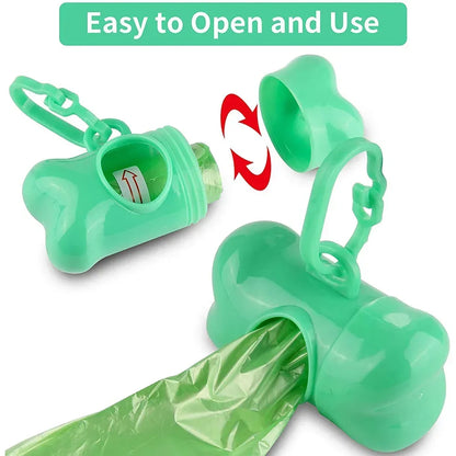 Disposable Dog Poop Bags with Bone Dispenser & Leash Clip